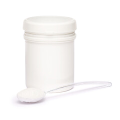 white plastic medicine vial can jar isolated on white background