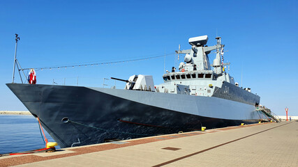 Polish patrol ship ORP Ślązak moored at the quay in the port of Gdynia, Poland