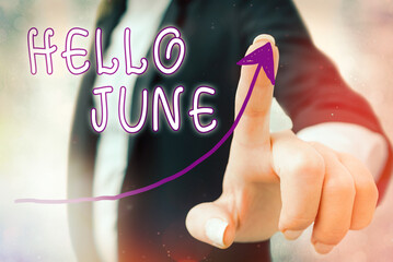 Writing note showing Hello June. Business concept for a new month to plan your activities for fun and adventures Digital arrowhead curve denoting growth development concept