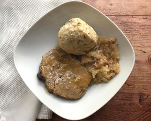 Roast pork with gravy, dumpling and 