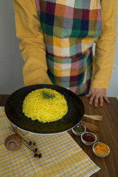 cooking rice with Curcuma Longa, turmeric or Zerdecal for healthy life