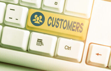 Conceptual hand writing showing Customers. Concept meaning individual or organization purchasing...