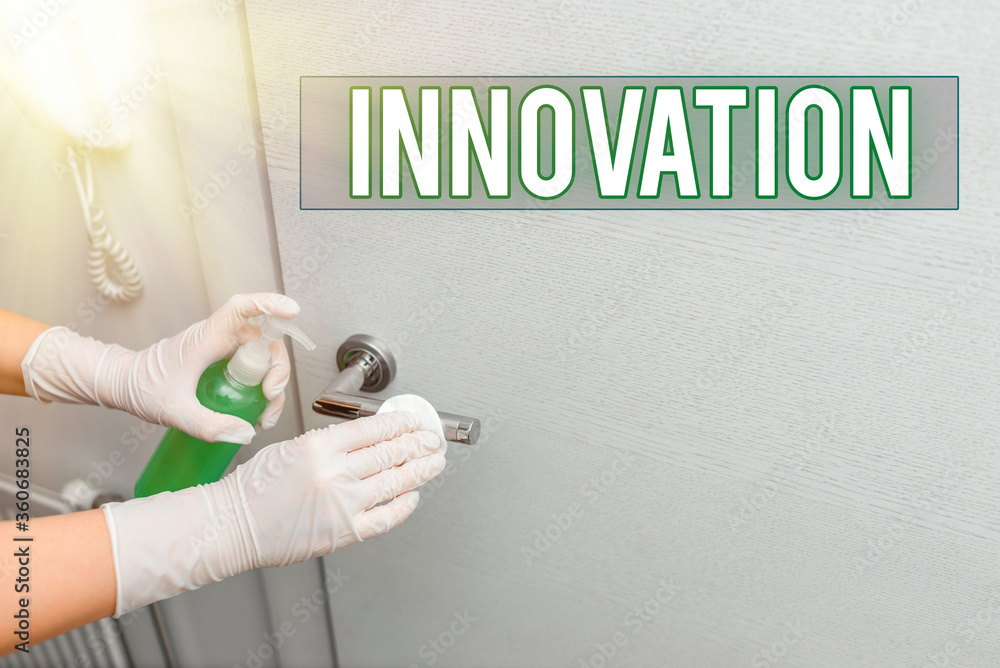 Poster handwriting text innovation. conceptual photo new idea creative ideas fresh imaginations in the tool