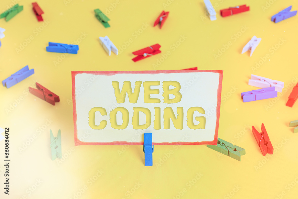 Poster conceptual hand writing showing web coding. concept meaning a system of symbols and rules used to re