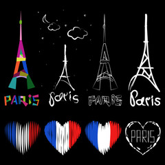 Paris flag France logo sign icon Grunge style heart Hand drawn lettering Modern geometric design Fashion print clothes apparel greeting invitation card picture banner poster flyer website