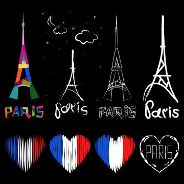 Paris flag France logo sign icon Grunge style heart Hand drawn lettering Modern geometric design Fashion print clothes apparel greeting invitation card picture banner poster flyer website