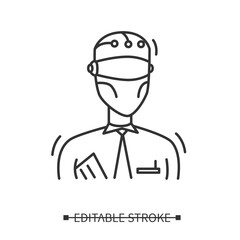 Smart personal assistant icon.Business assistance robot icon with interface link. Concept pictogram for artificial intelligence software. Editable stroke vector line illustration for web, logo and ui 