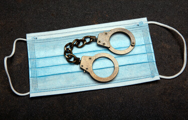 image of mask handcuff asphalt
