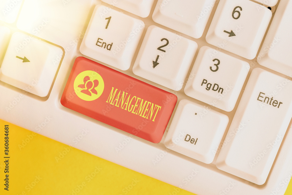 Aufkleber word writing text management. business photo showcasing the authoritative act of directing or contro