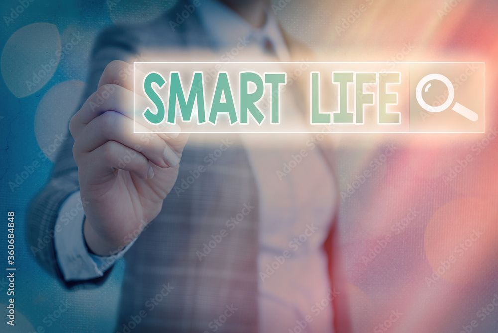 Poster writing note showing smart life. business concept for technology that works to make living enjoyable
