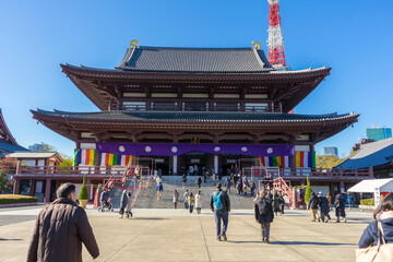 The Zojo-ji Temple with blue sky in Tokyo, Japan