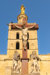 Fototapeta na wymiar Avignon, the « palais des papes », in the south of France, the Jesus Christ cross 