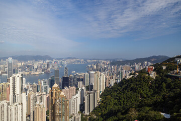 HONG KONG, CHINA - CIRCA 2020: Amazing view on Hong Kong city from the Victoria peak