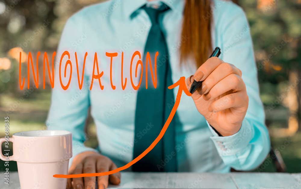 Poster text sign showing innovation. business photo text new idea creative ideas fresh imaginations in the 