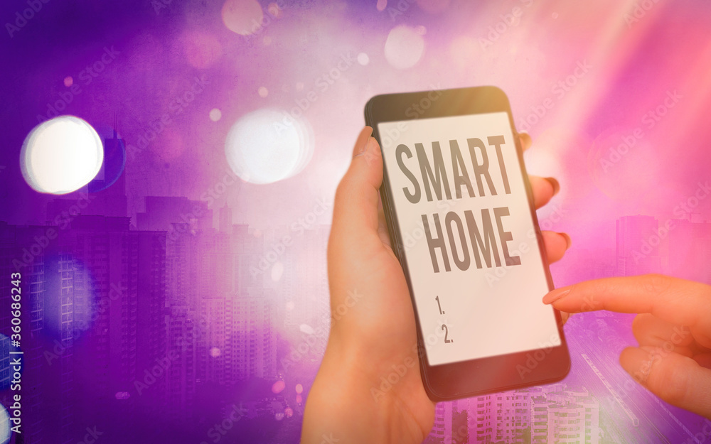 Poster word writing text smart home. business photo showcasing equipped home can be controlled remotely by 