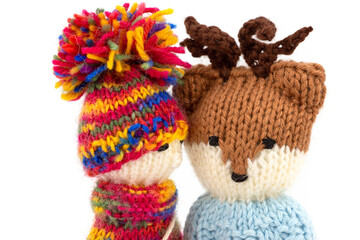 knitted couple of soft toy teddy