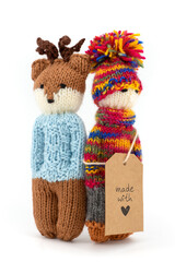 knitted couple of soft toy teddy