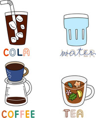 variety menu set of soft drinks in many glass shapes with difference flavor and taste