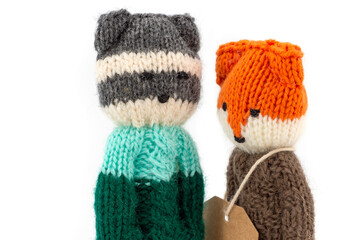 knitted couple of soft toy teddy
