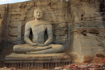 The Ancient City Polonnaruwa. Gal Vihara, also known as Gal Viharaya and originally as the Uttararama, rock temple in The Ancient City Polonnaruwa, Sri Lanka. Statue carved from natural rock