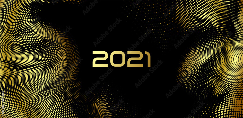 Aufkleber happy new year. holiday vector of golden 2021 and glittering halftone pattern. for design festive po