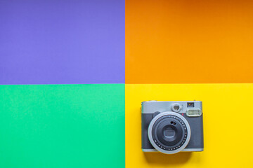Fashion Film Retro Camera. Hot Summer Vibes. Colorful background
