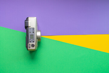Fashion Film Retro Camera. Hot Summer Vibes. Colorful background