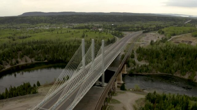 Cars Driving Over Nipigon River On Nipigon River Bridge