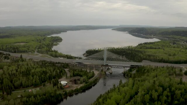 Nipigon River Bridge Overlooking Mission Bay During Cloudy Day