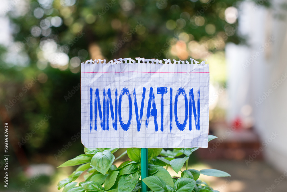 Poster handwriting text innovation. conceptual photo new idea creative ideas fresh imaginations in the tool