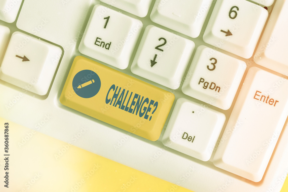 Poster word writing text challenge question. business photo showcasing invitation to engage in a race in pa