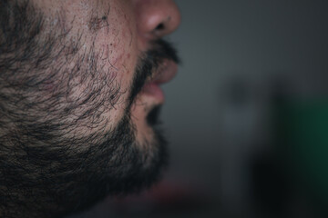 Close up of Asian man beard mustache