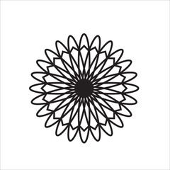 Black mandala icon for design on white, stock vector illustration