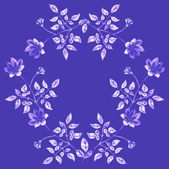 Blue-white floral ornament. Romantic hand drawn elements for designing goods, covers or banners for social media posts.