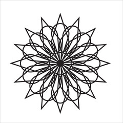 Black mandala icon for design on white, stock vector illustration