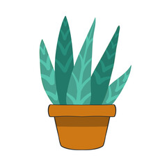 Green cartoon cactus in pot on white background for your design, stock vector illustration