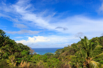Fototapeta na wymiar Beautiful view of Seychelles on a cloudy warm day. Concept of tourist islands.