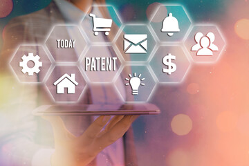 Word writing text Patent. Business photo showcasing intellectualproperty that gives owner legal...