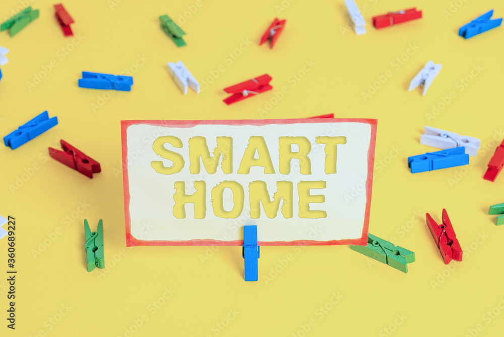 Poster conceptual hand writing showing smart home. concept meaning equipped home can be controlled remotely