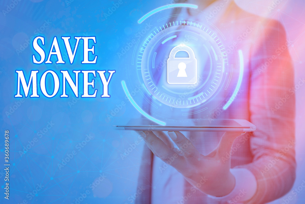 Poster text sign showing save money. business photo text to budget or put money aside for the future or eme