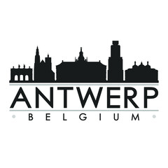 Obraz premium Antwerp Belgium Europe Skyline Silhouette Design City Vector Art Famous Buildings.