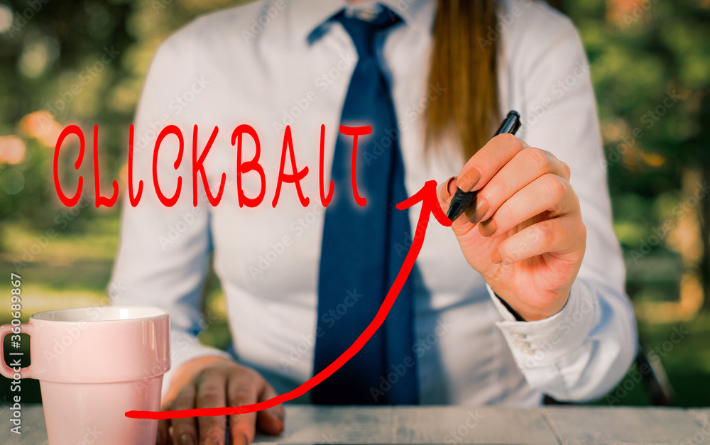 Aufkleber text sign showing clickbait. business photo text the main purpose is to attract attention to a parti