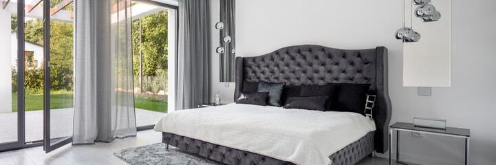 Elegant and glamorous bedroom, panorama