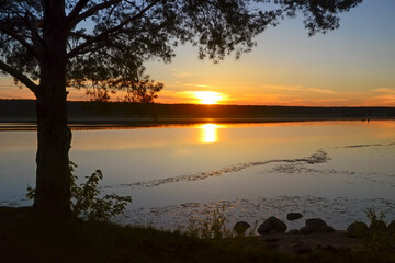 Fototapeta na wymiar Sunset above Volga river. Surroundings of Myshkin, Yaroslavl Oblast, Russia.