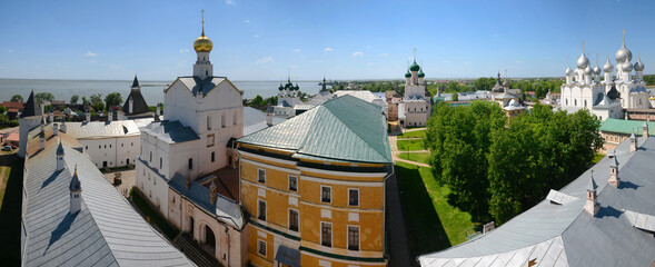 Panoramic aerial view of Rostov Kremlin. Rostov the Great, Yaroslavl Oblast, Russia - May, 2015:...