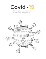 Corona virus. Vector 3d microbe on black background. Covid - 19. Futuristic virus protection microbiology concept. Pathogen organism, infectious micro virology. Antibiotics, vaccination