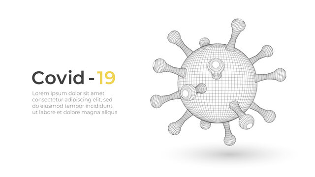 Corona virus. Vector 3d microbe on black background. Covid - 19. Futuristic virus protection microbiology concept. Pathogen organism, infectious micro virology. Antibiotics, vaccination