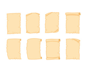 Set of Parchment old paper sheets of various shapes