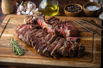thick cut t-bone steak with serving cut style
