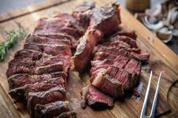 thick cut t-bone steak with serving cut style